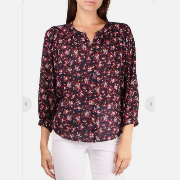 XIRENA LENOX SHIRT SECRET GARDEN Navy Blue Floral Button Down 100% Cotton Small - Picture 1 of 8